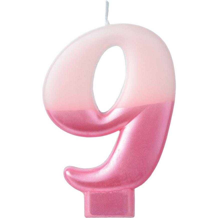 Metallic Dipped Pink Number 9 Birthday Candle 3 1/4in